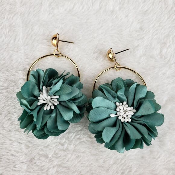 Floral Circle Drop Earrings - Picture 2 of 3